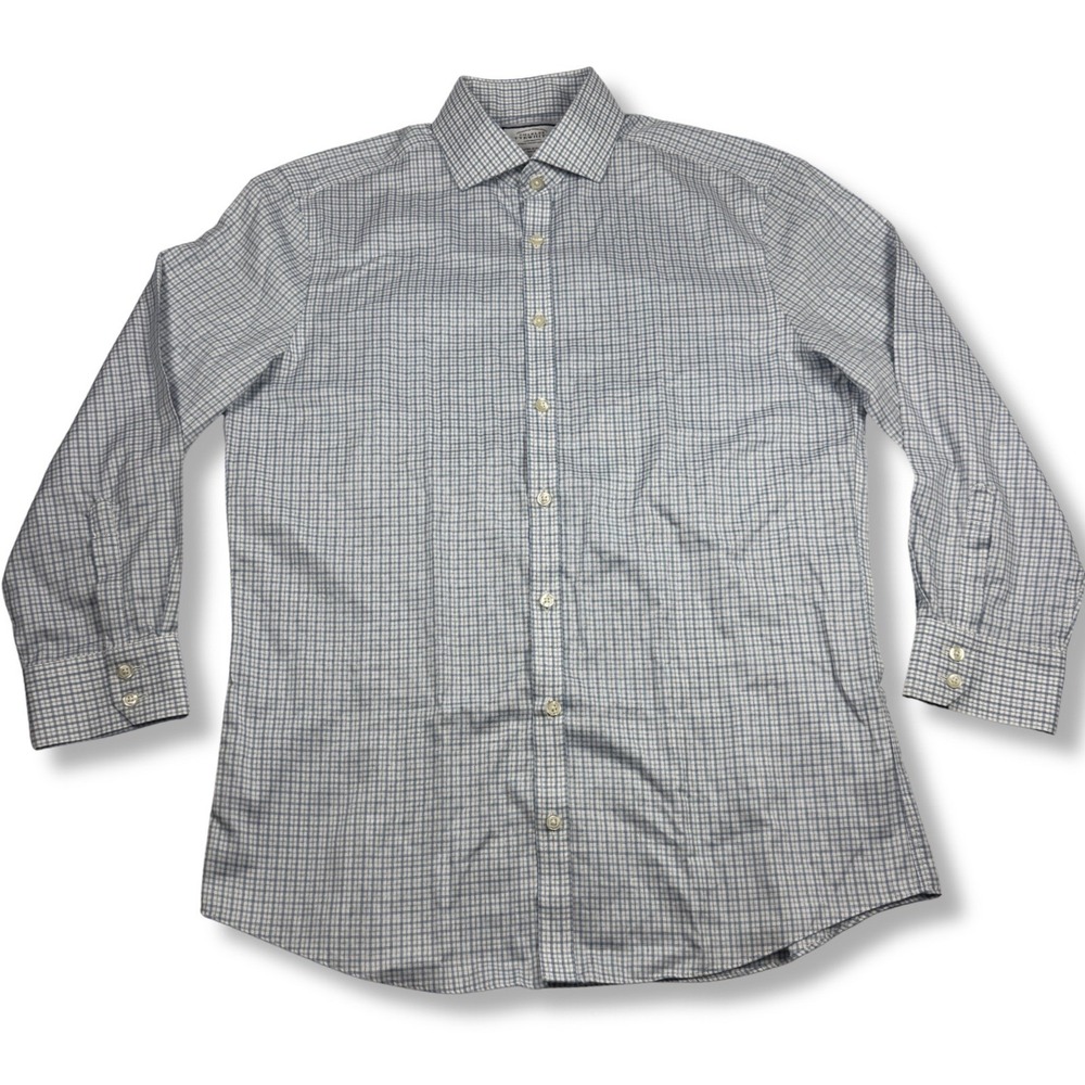 Charles Tyrwhitt Dress Shirt Extra Slim Fit Non-Iron Grid Blue Men 16.5/33